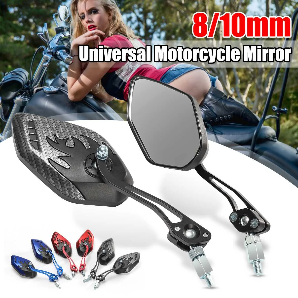 

2Pcs Motorcycle Mirrors Universal 8mm 10mm Thread Folding Motor E Bike Scooter Rear View Mirror Side Rearview Mirrors