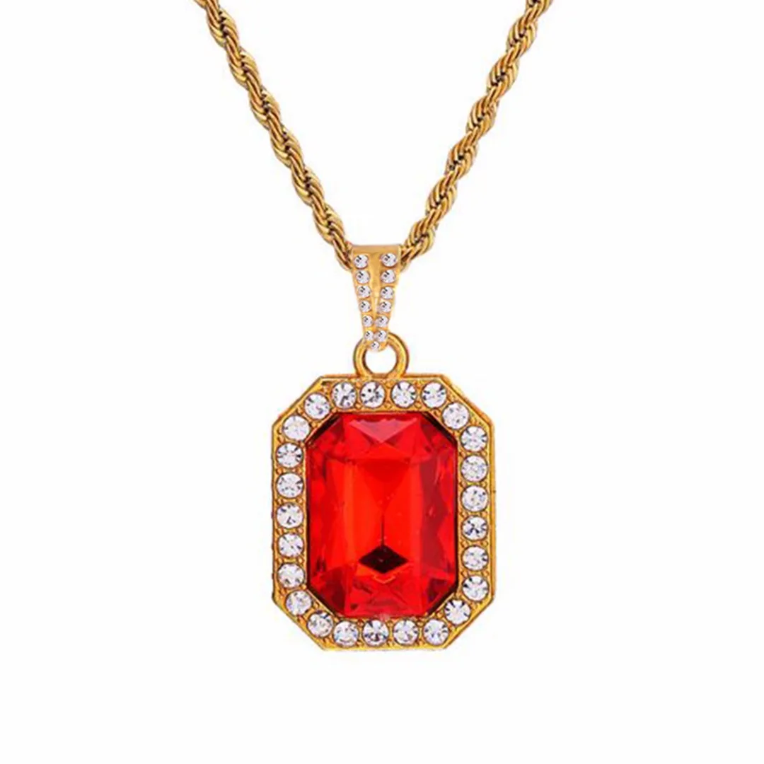 

Shellhard Unisex Small Square Crystal Pendant Necklace For Men/Women Bling Rhinestone Gold Color Chain Necklace Hip Hop Jewelry