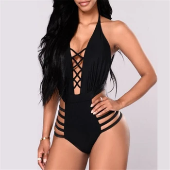 

2019 Sexy Women Hollow Out Cut Out One Piece Swimsuit Women Push Up Bandage Swimwear Bathing Suits Monokini Swimming Costume