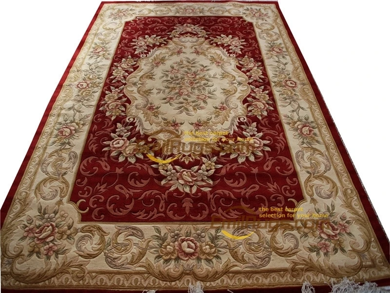 

Hand Made French Aubusson Weave Rug Wool Savonnerie Design Needlepoint Reversible Round Carpet Knitted Natural Sheep Wool