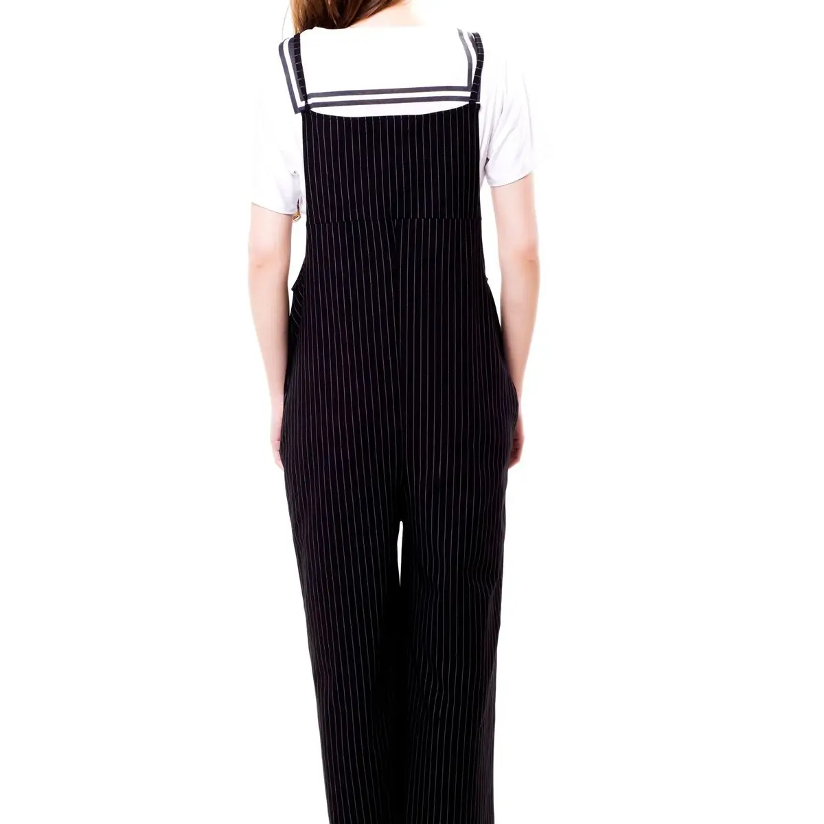 Pierna Black Nuevas Mono Correas Mujeres Casuales Rayas A Ancha De Las Pantalones Otoño 7qxwY6B1
