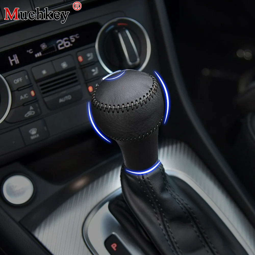 

For AUDI RS3 RS6 RS7 TT RS Car Gear Shift Knob Cover Genuine Leather Hand Sewing Black/Red Thread Handbrake Cover Car-styling