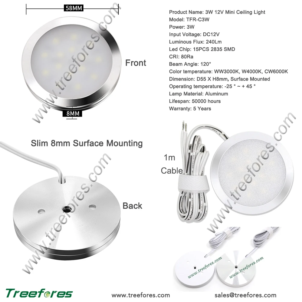 

Slim 6PCS 3W Mini Led Spotlight 12V 3Watts 8mm Surface Mounted Ceiling Lighting for Kitchen Dining Furniture Lights