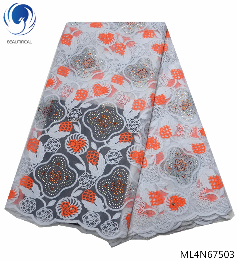 

BEAUTIFICAL african lace fabric nigerian lace fabrics embroidered lace fabric with lots rhinestones for wedding dress ML4N675