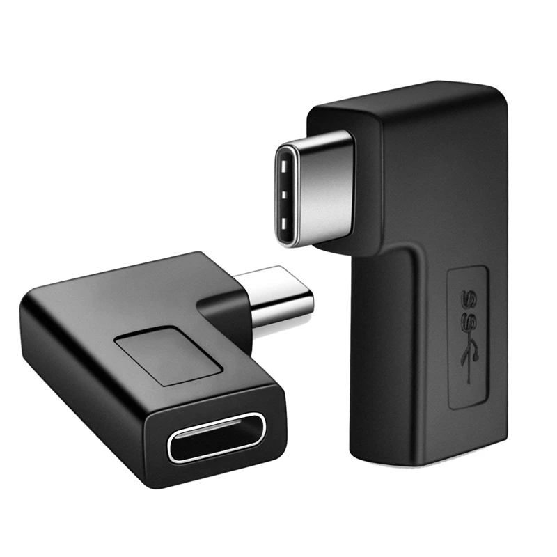 

USB C Female to USB C Male Adapter (2-Packs), USB 3.1 90 Degree Type C Right Angle Adapter (Black)