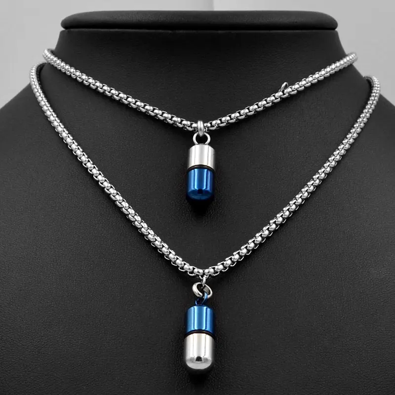 

SUNNERLEES Fashion Jewelry Stainless Steel Pendant Necklace Silver Gold Black Blue Pills Link Chain Lovers' Men Women Gift SP112