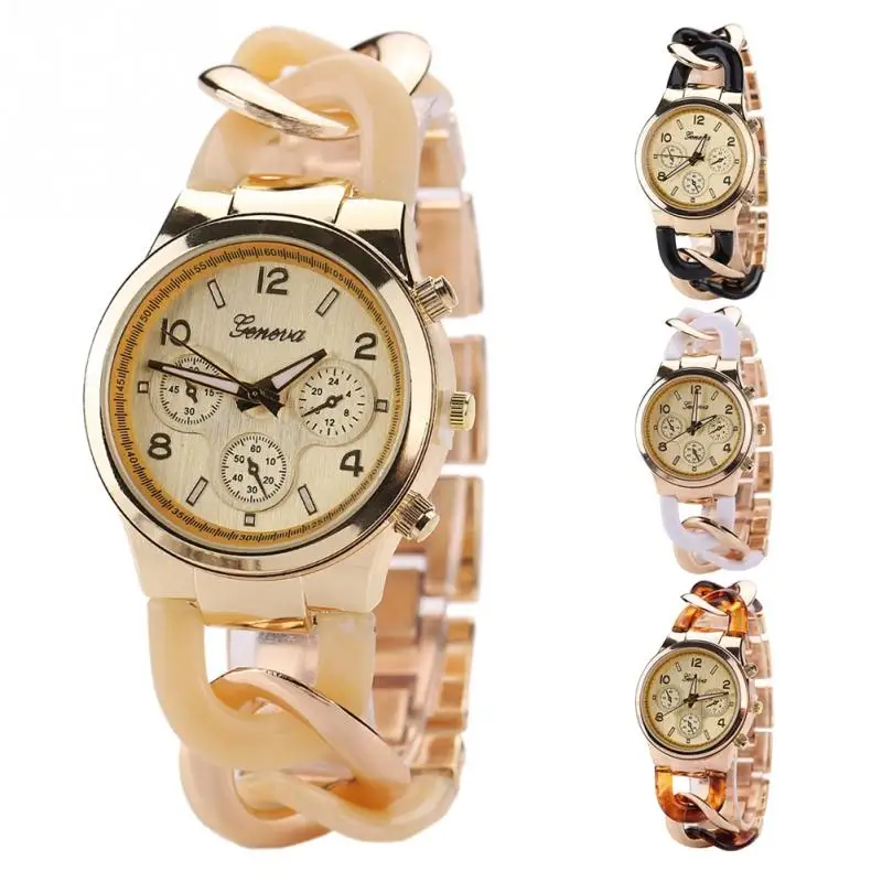 

Fashion Hollow Alloy Band Quartz Watch Three Eyes Dial Pattern Female Watches