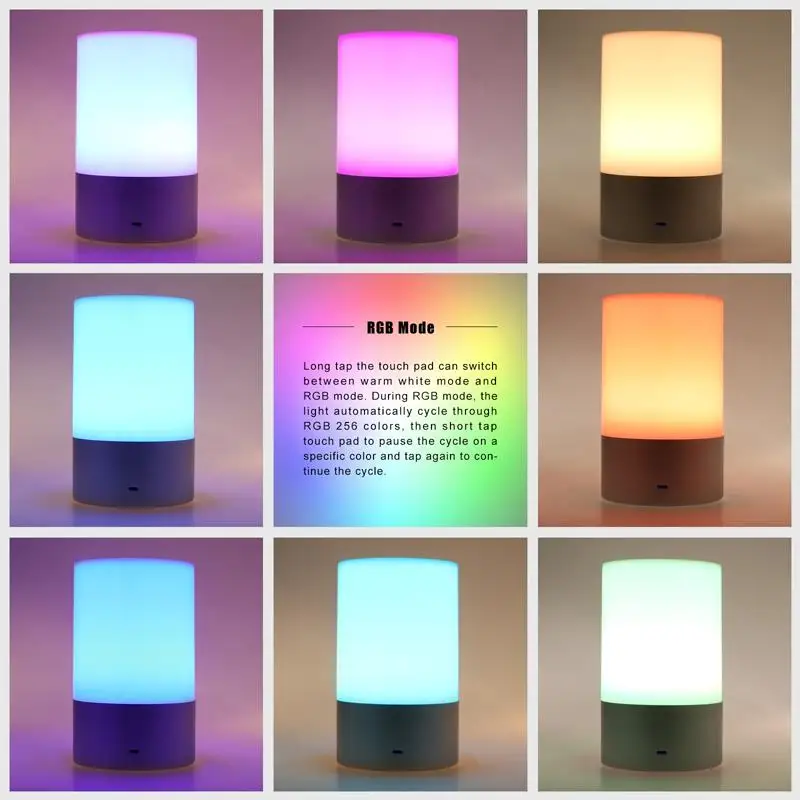 

LemonBest Atmosphere Lamp RGB LED Bedside Night Light Touch Sensor Rechargeable Table Lamp 3-level Brightness Bedside Lamp
