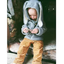 Свитер для мальчиков с 3D Кроликом, свитер с кроликом, зимний детский вязаный свитер для девочек, джемперы, зимняя одежда для маленьких девочек