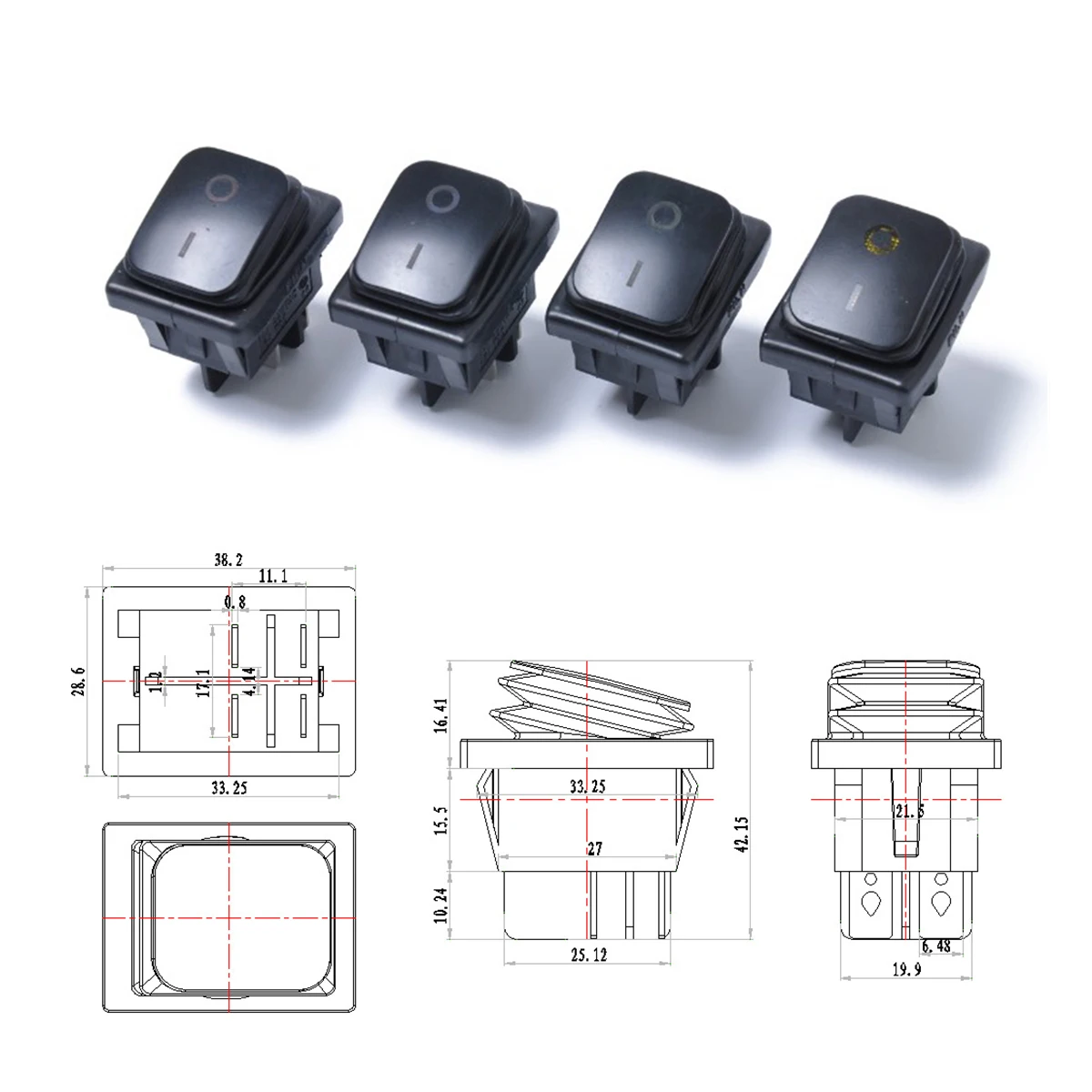 12V 4 контакта автомобильный клавишный переключатель черный чехол 22x30 мм