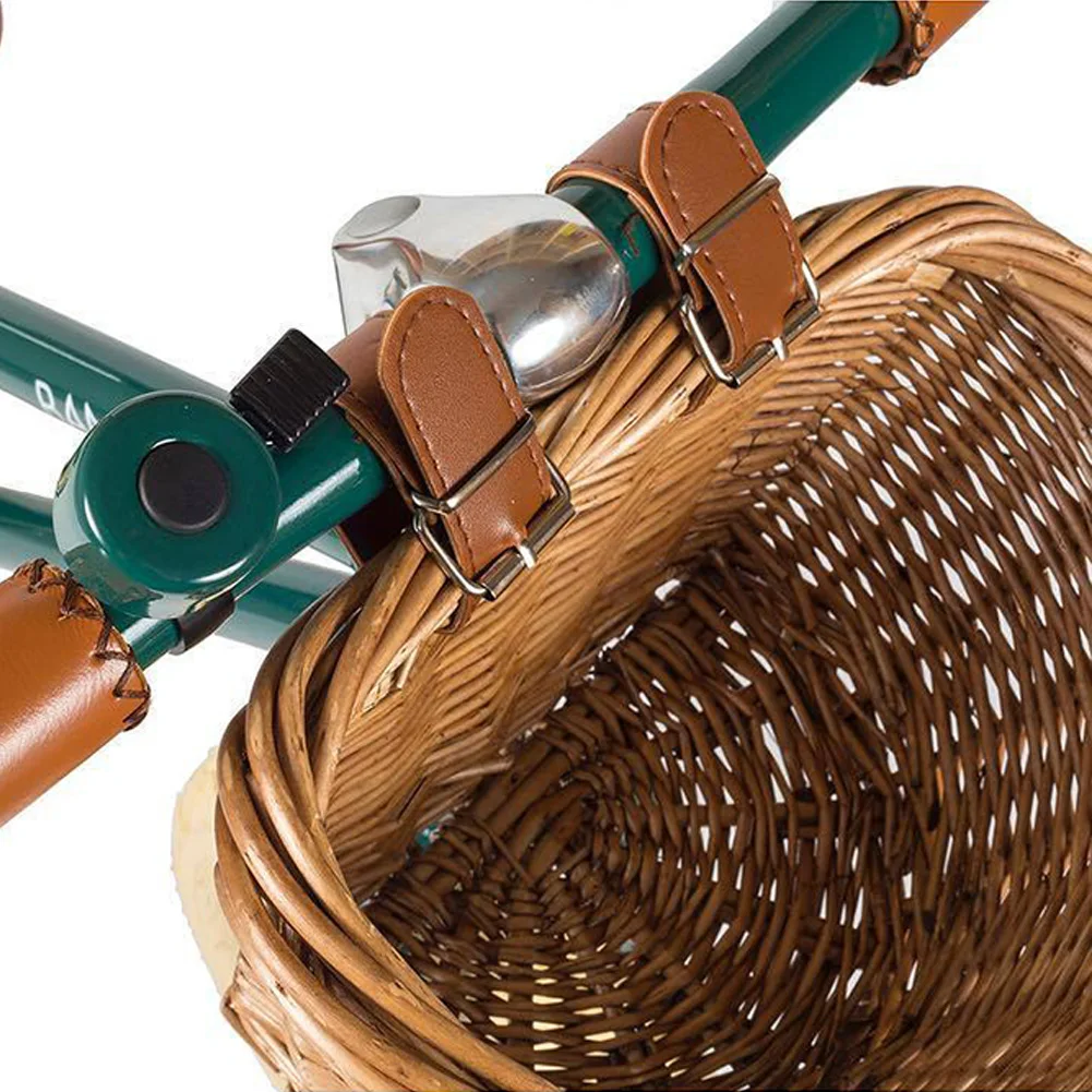 16 Inch Storage Sturdy Front With Straps Beautiful Lines Children Bicycle Basket Durable Pannier Brown Hand-Woven