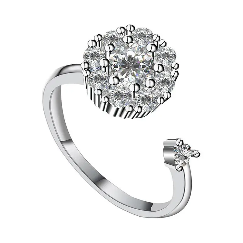 

Hot Sale Fashion Rotating Innovative Opening Round Ring Turnable Zircon Elegant Party Spinning Rings For Women Girl