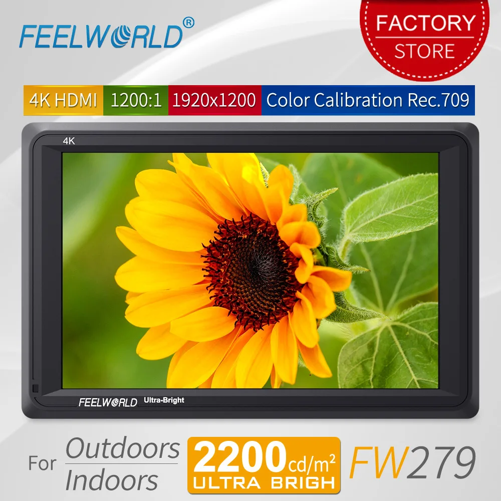 Feelworld FW279 7 inch Ultra Bright 2200nit DSLR Camera Field Monitor 4K HDMI Full HD 1920x1200 LCD