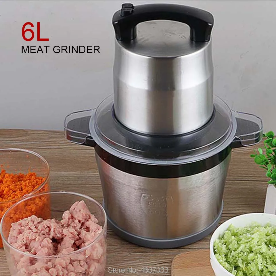 6L Large capacity Electric Stainless Steel Meat Grinder Chopper Automatic Egg Stirring Chili garlic Grinding Machine Household multifunctional cooking machine household kitchen stirring meat grinder grinding auxiliary food machine juicer