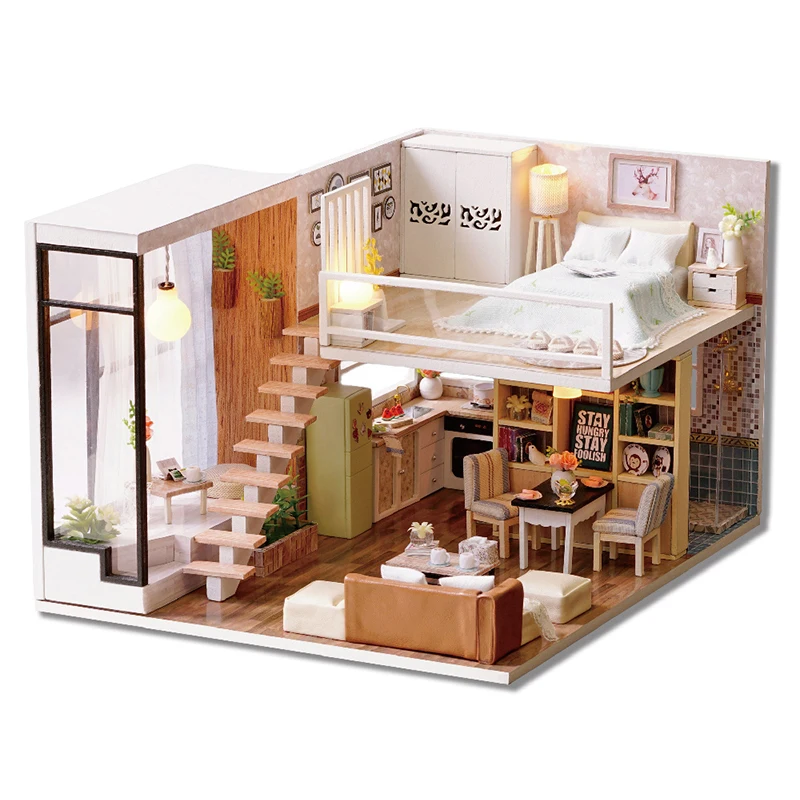 

Doll House Miniature DIY Dollhouse With Furnitures Wooden House Waiting Time Toys For Children Birthday Gift