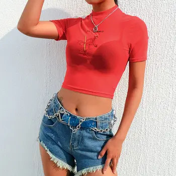 Sexy Women Short Sleeve See Through Sheer Mesh T-Shirt Summer Sexy Crop Tops Women Girl Clothes Streetwear Sexy Women Short Sleeve See Through Sheer Mesh T-Shirt Summer Sexy Crop Tops Women Girl Clothes Streetwear
