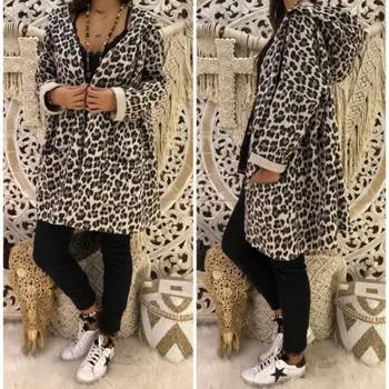 

Fashion Newly Women Leopard Print Hooded Long Coat Cardigan Loose Long Sleeve Casual Ladies Outwear Jacket