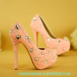 Свадебные туфли, розовые туфли на высоком каблуке для невесты, свадебные туфли, туфли подружки невесты, туфли со стразами и жемчугом, обувь