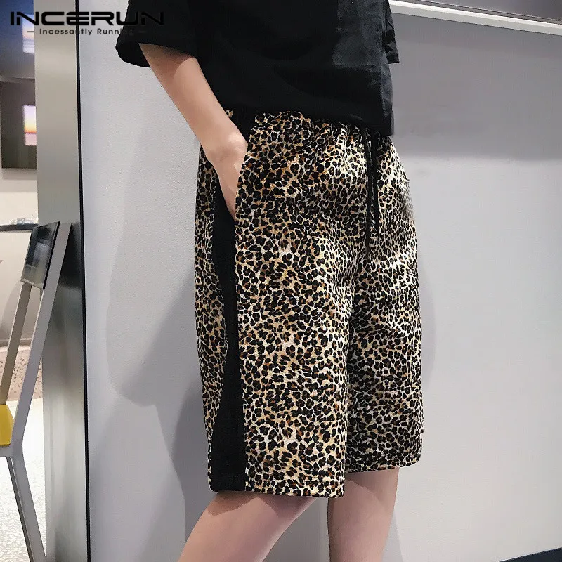 INCERUN New Stylish Men Leopard Print Shorts Drawstring Loose Trunks