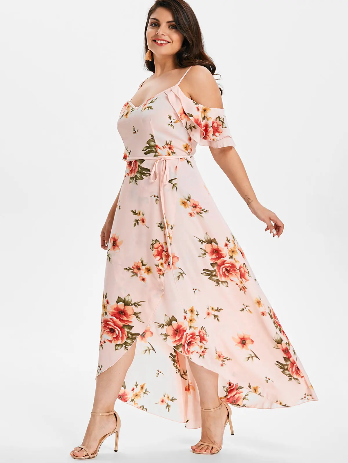 Wipalo размера плюс женское платье на бретельках с коротким рукавом с цветочным принтом платье с открытыми плечами с поясом богемное пляжное платье