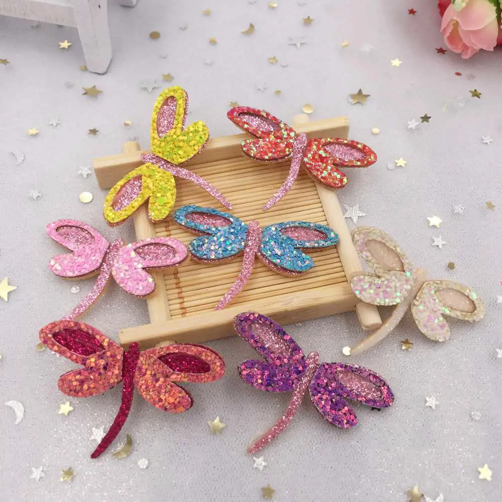 

New 10pcs 30*49mm Glitter Felt Fabric Paillette Dragonfly Patches Appliques DIY Wedding A37