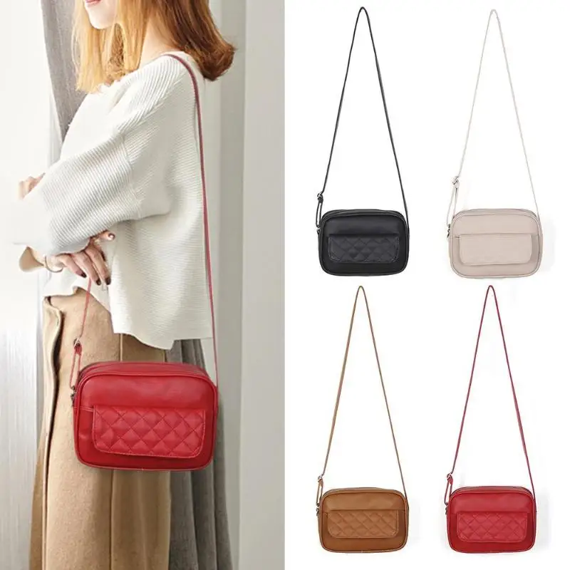 

Solid Color Lattice Shoulder Handbags Women Leather Casual Messenger Bags for Women Designer Handbags