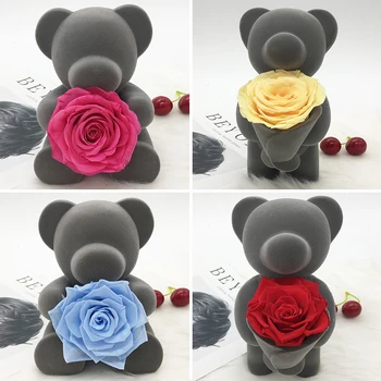 

2019 Valentine's Day Present Everlasting Rose Bear Hug Flower Doll For Valentine's Day Ornament Teddy Bear Flower Gift