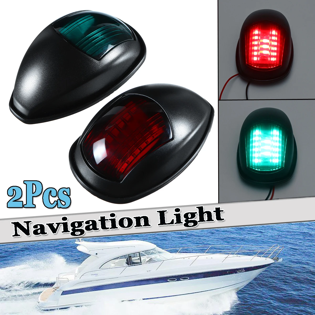 2Pcs 12V LED Light White/Black Navigation Light Lamps For Marine Boat Yacht Starboard ABS