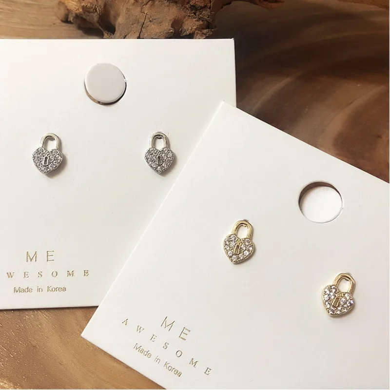 

2019 Korea Crystal Earring Gold Silver Enamel Lock And Key Of Love Heart Lock Oil For Metal Earrings Hair Accessories For Ladies