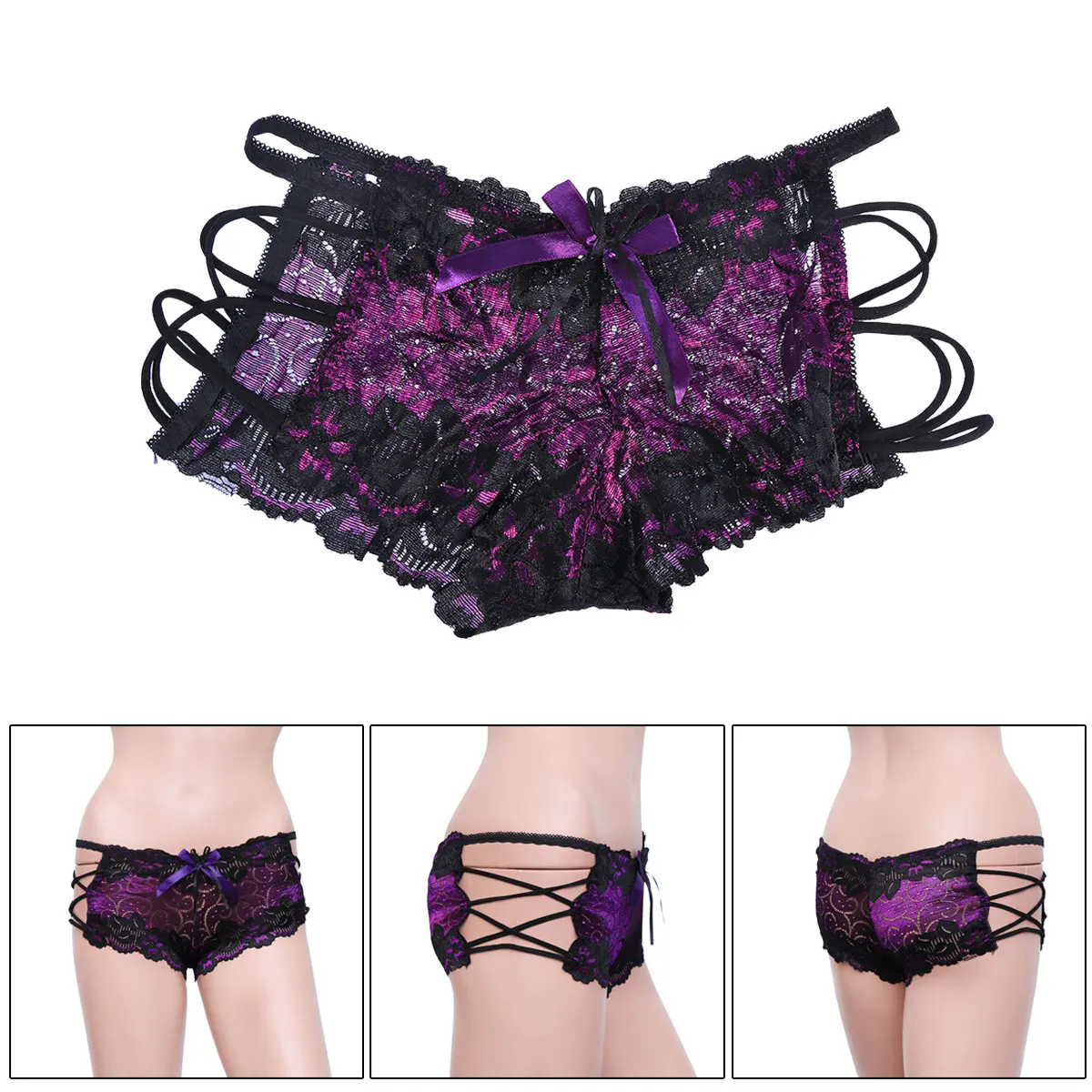 

Sexy Lace Panties Soft Breathable Low Waist Lace Hollow Buttocks Brief Underwear Ladies Panty Tempting Briefs Free Size