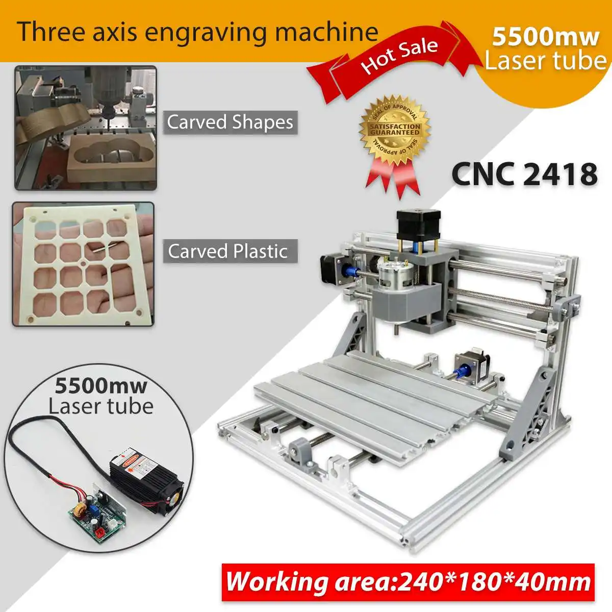 

Mini 3 Axis DIY CNC 2418 Router Kit Wood Engraver Milling Machine 5500mW Laser