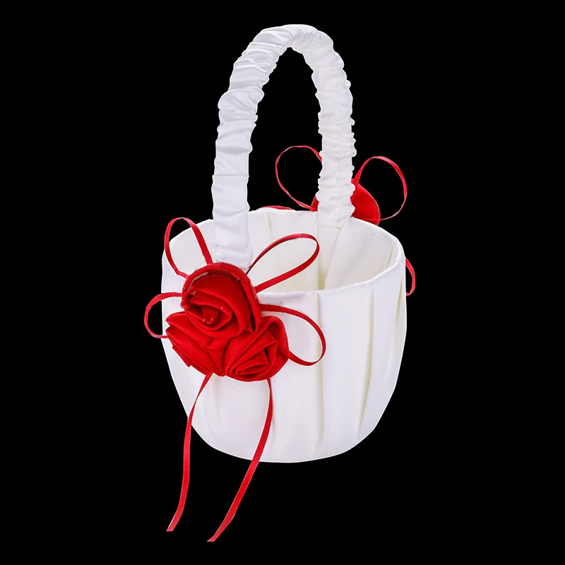 

1*Basket Satin Floral Ribbon Flower Wedding Flower Basket Ceremony Decor Unique 10*13*22.5CM Red/Pink/Beige/White