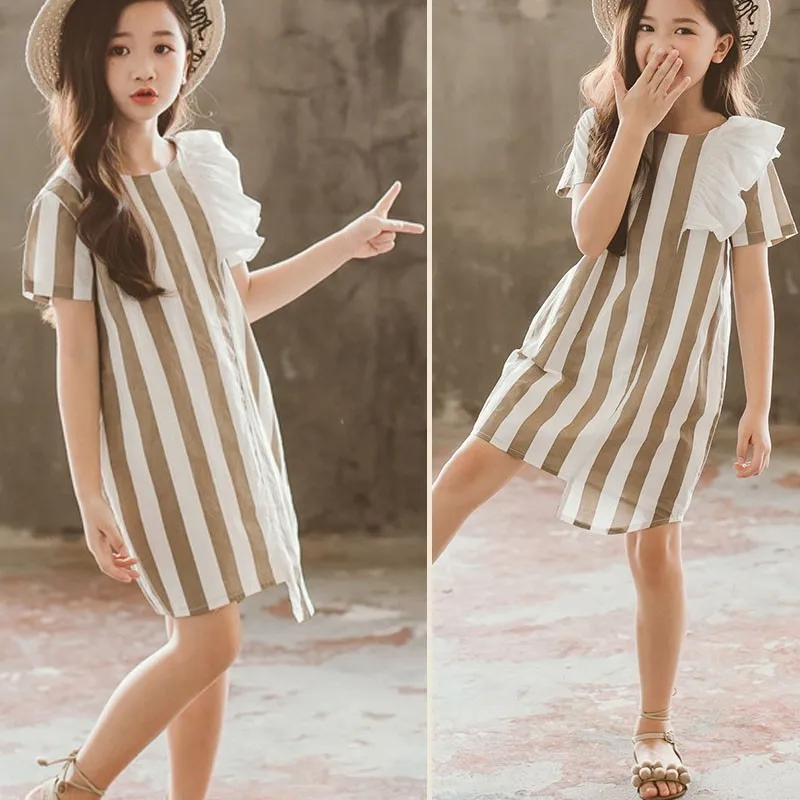 

100% Cotton Girl Toddler Dresses Ruffles Patchwork Teenage Kids Girls Party Dress Summer Straight Little Children Clothing