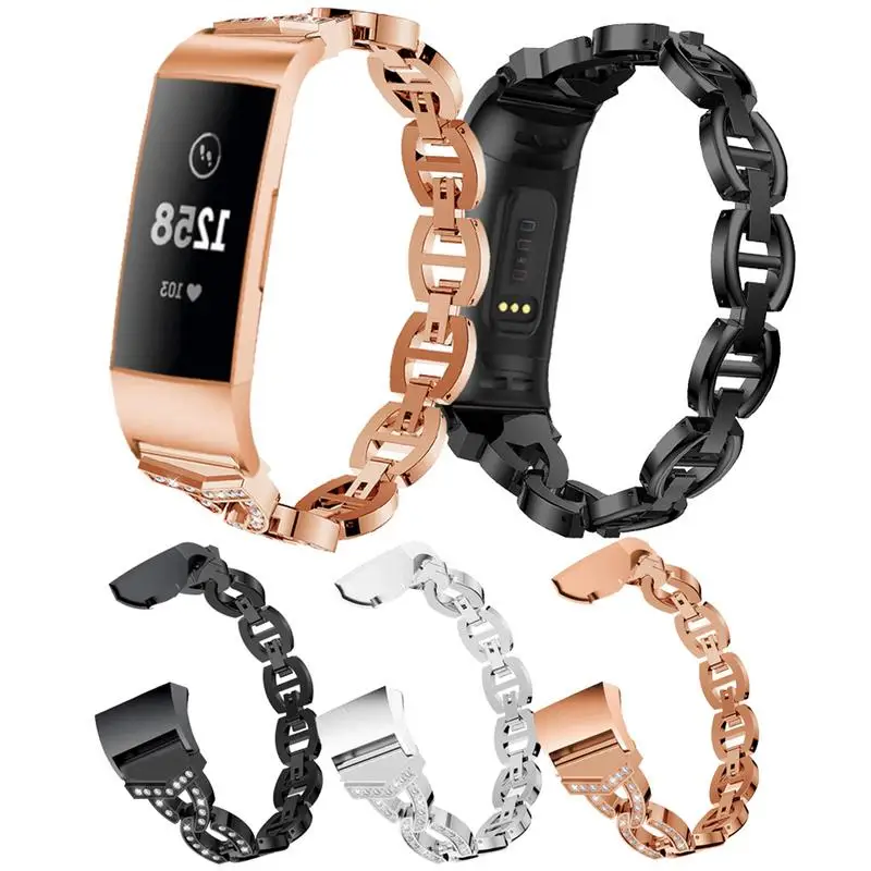 

Stainless Steel Watch Strap 8-shaped Steel Strap Rhinestone Watch Straps For Fitbit Charge3 Alloy Material Gifts For Girl Woman