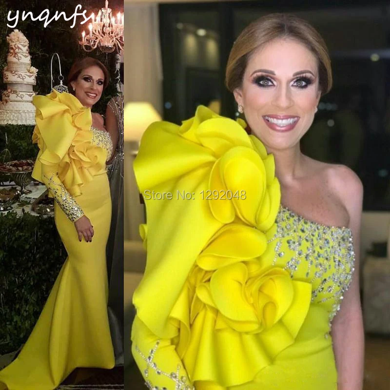 Ynqnfs M172 Crystal One Shoulder Long Sleeve Evening Prom Dresses
