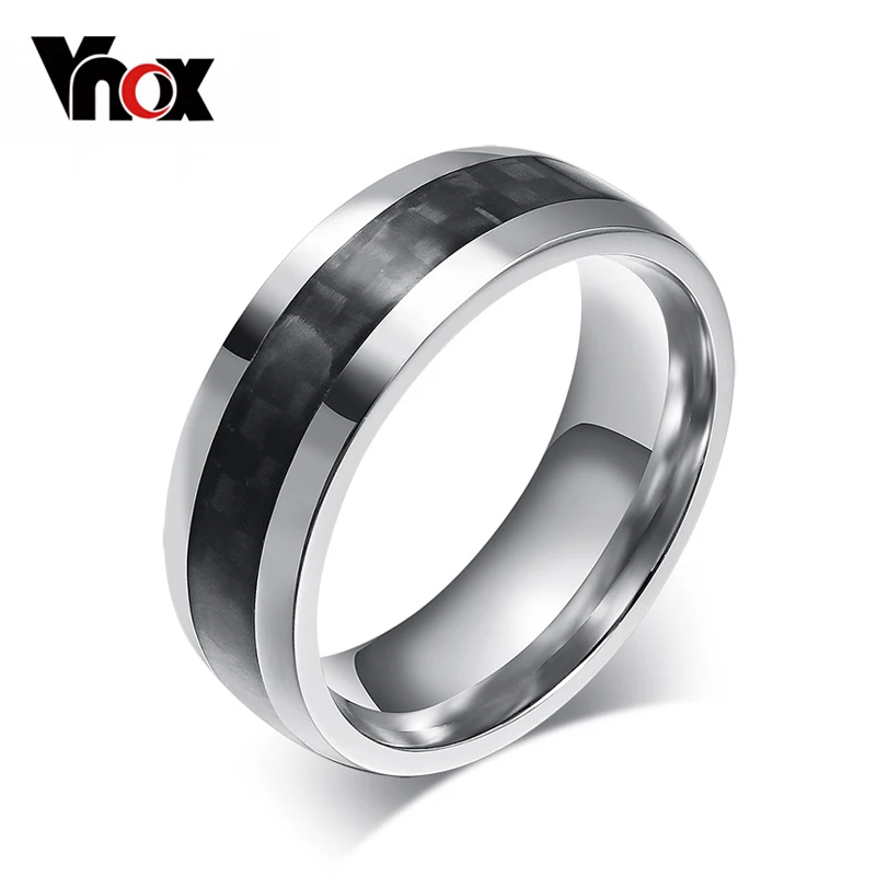

Vnox fashion men ring carbon fiber jewelry stainless steel rings for man classic christmas gifts