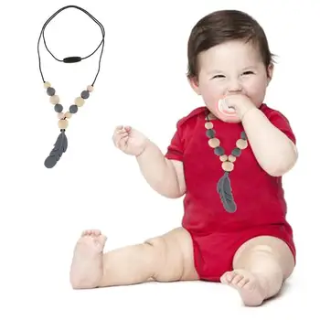 

Silicone Baby Training Teething Toy Baby Teethers Chewing Beads Pacifier Clip Necklace Feather Pendant Carried Chewing Toy Gifts