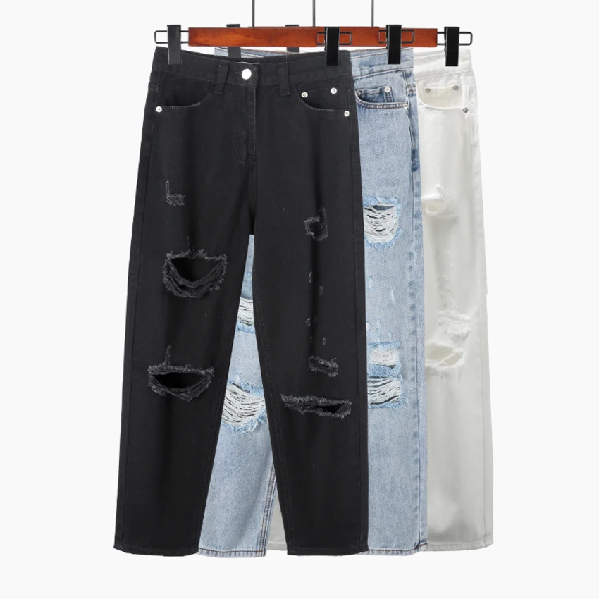 

Boyfriend Jeans For Women 2019 Spring Summer Vintage High Waist Ripped Hole Denim Pant Woman Jeans Female Trousers