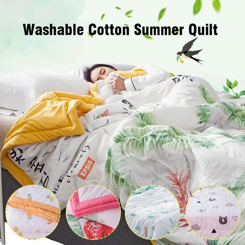 

Summer Blanket Washable Cotton Summer Quilt Double Cool Quilt Cartoon Printing Cute Comfortable Light Blanket