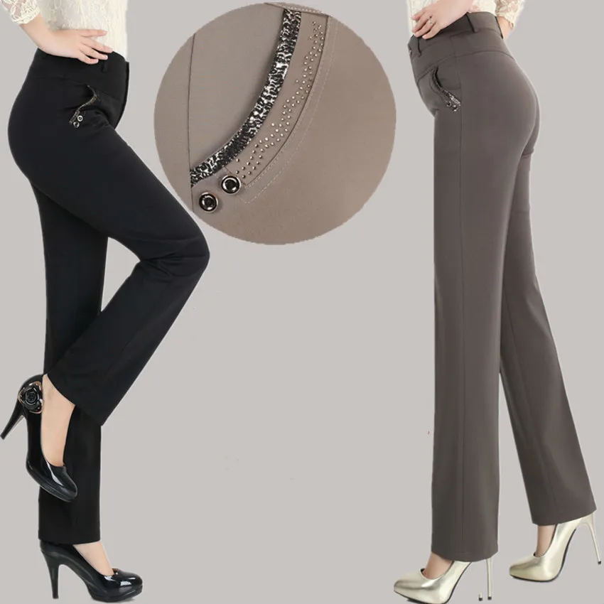 

2019 Spring Autumn Middle Aged Women Slim Casual High Waist Straight Pants Female Trousers Pantalon Femme