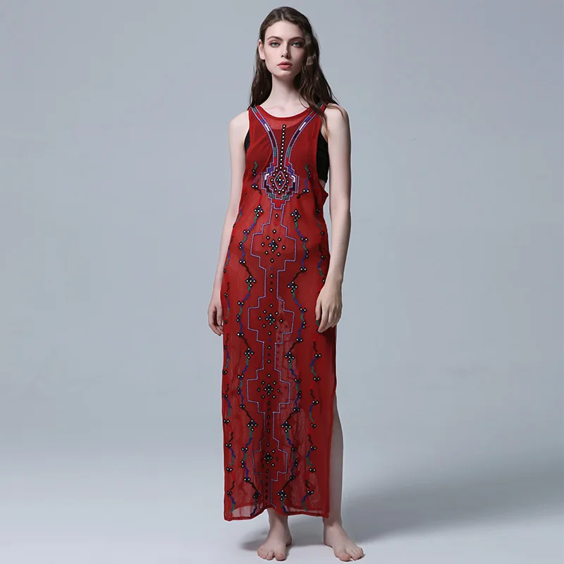 

Summer new tour exotic style Bohemian long dress with split ends long dress Bohemian hippie beach dress embroidered gown
