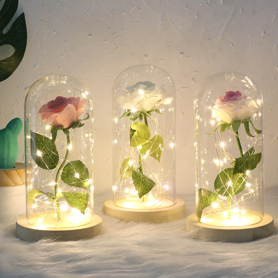 

Birthday Gift Beauty and The Beast Red Rose Fallen Petals In Flask Glass Dome On Wooden Base Valentines Day Gift Christmas Gift