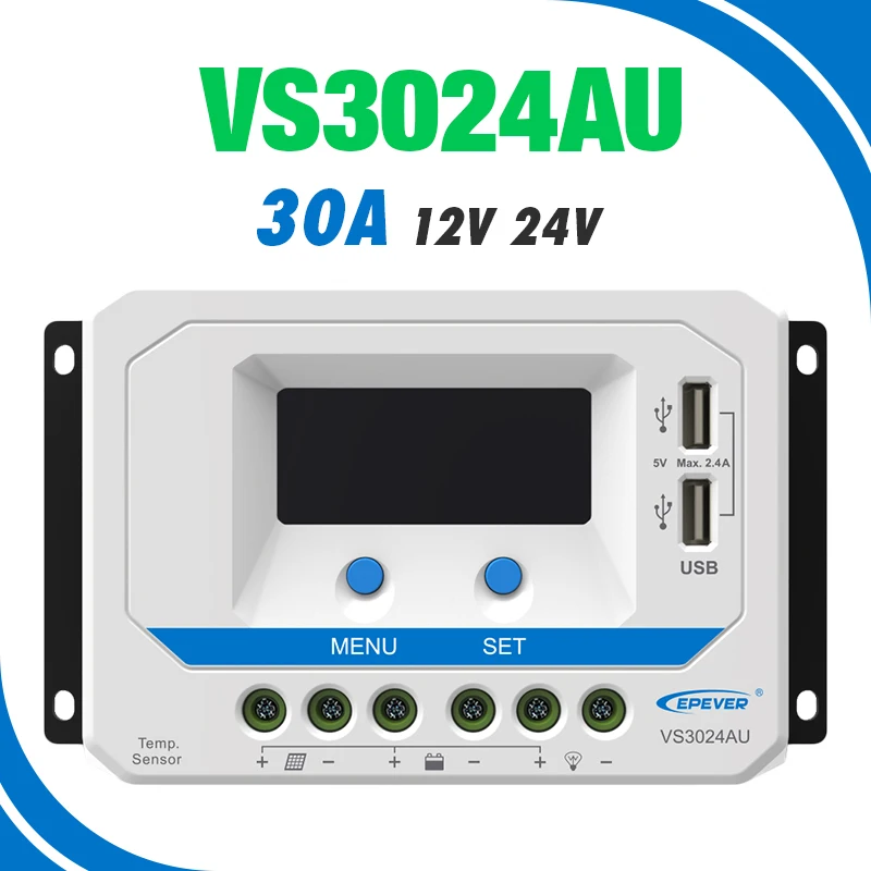 EPever 30A Солнечный Зарядное устройство контроллера 12V 24V Авто Подсветка ЖК-дисплей, и он имеет высокую эффективность солнечной регулятора PWM с двойным USB Выход VS3024AU