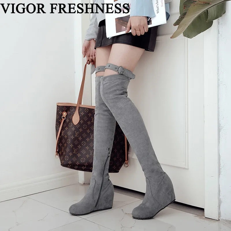 

VIGOR FRESHNESS Women Shoes Height Increasing Boots Woman Winter Boots Over The Knee Elastic Autumn Boots Long Heels Shoes MY77