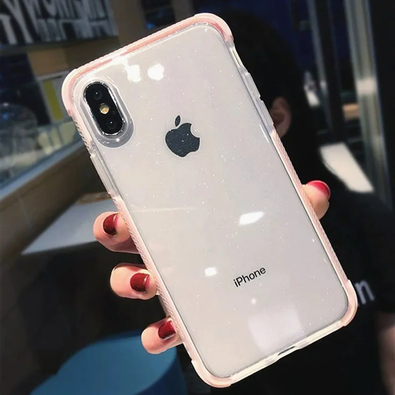 Transparent Powder Four Corners Anti - Fall Removable Case for Iphone XS MAX XR X 8 7 6 6S Plus Shiny Glitter Cover |