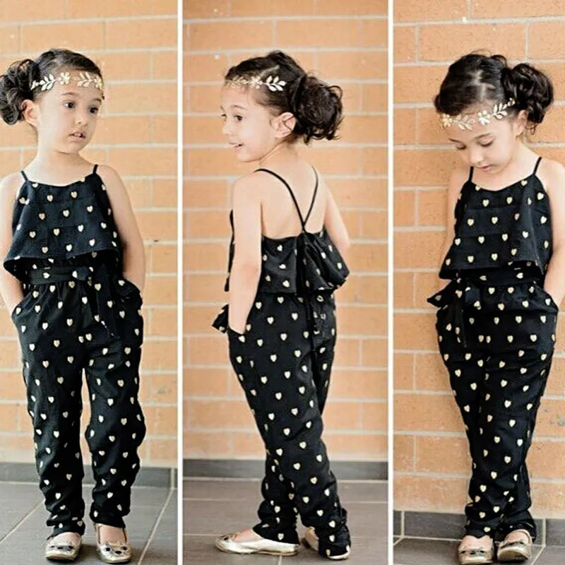 Summer Sleeveless Girls Clothes Kids Girls Harness Heart-shaped+Belt 2 Pieces Clothing Set Kids Summer Jumpsuit Clothes