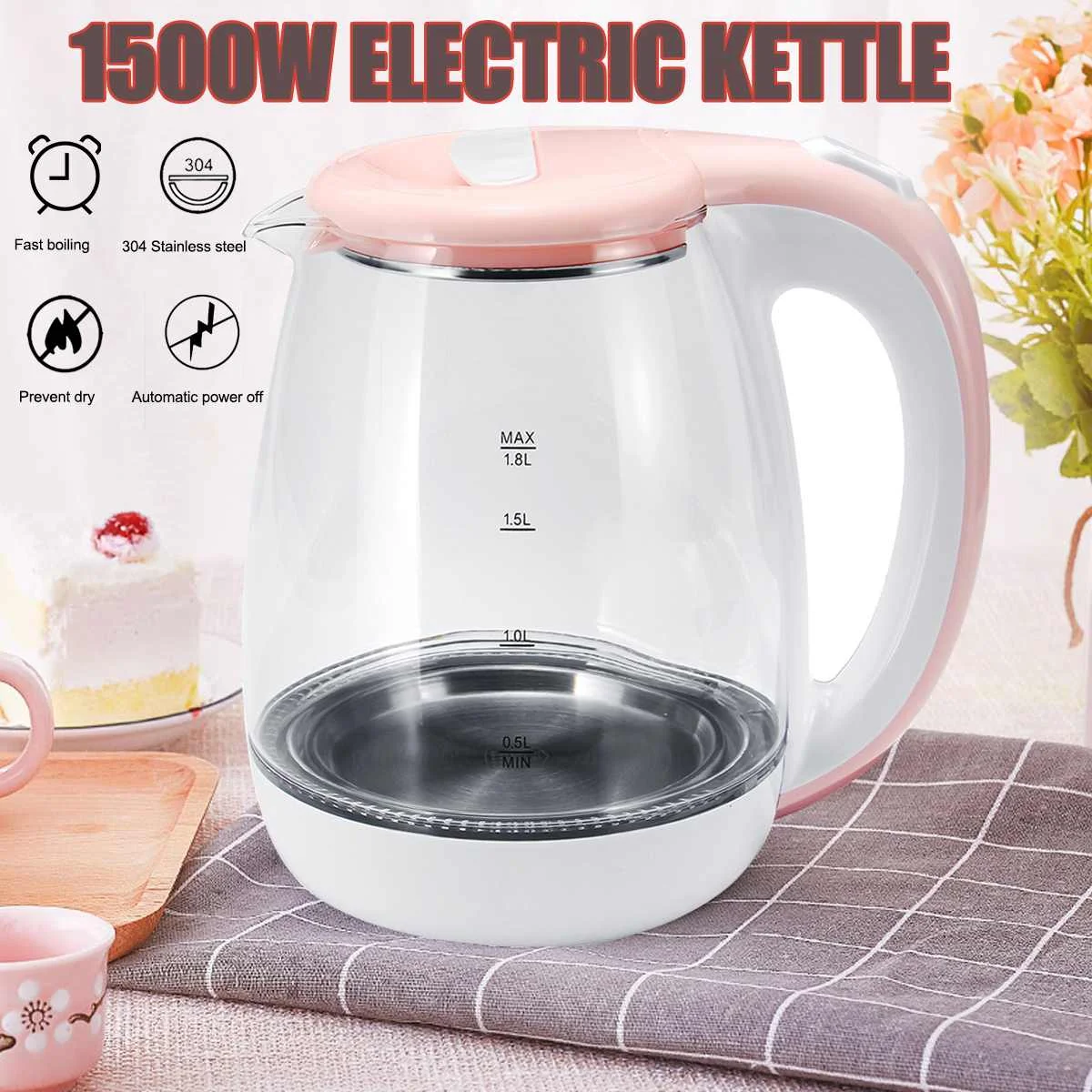 

1.8L 304 Stainless Steel Automatically Power Off Electric Kettles Household Kitchen Appliances Water Heating Boiler Pot