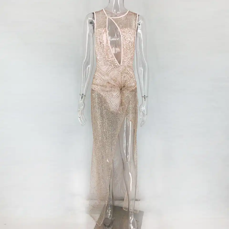 chic celebration champagne sequin maxi dress