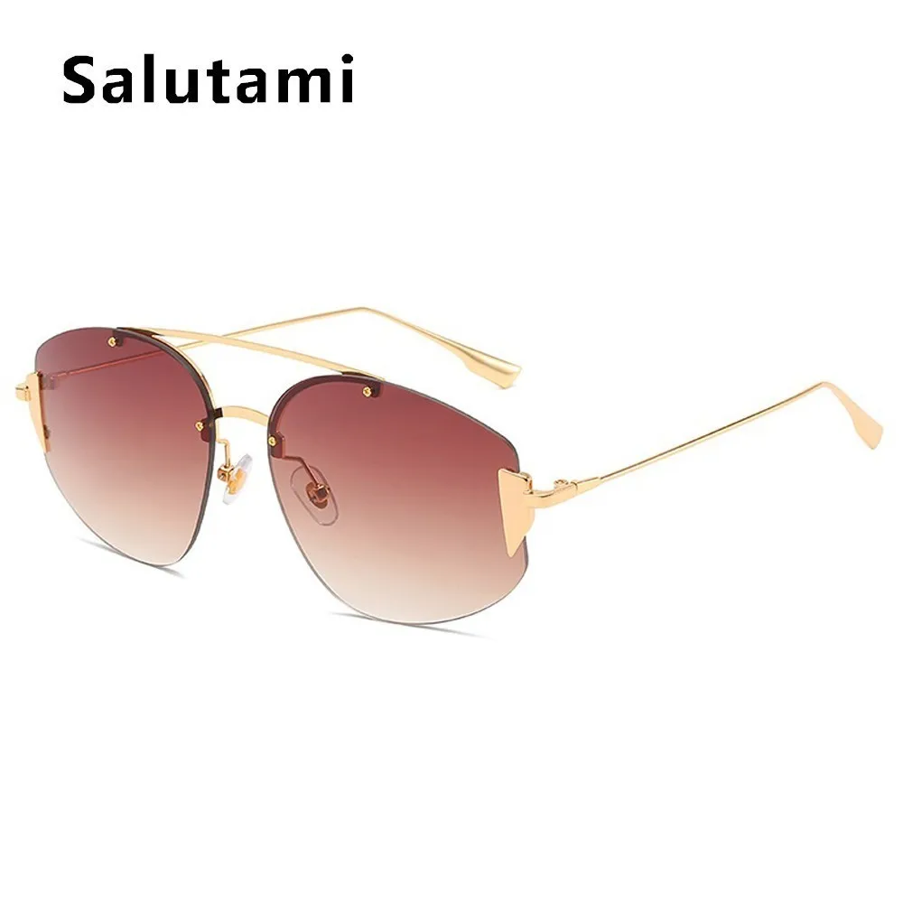 Круглые Солнцезащитные очки без оправы с двойным мостом для женщин, роскошные брендовые Винтажные Солнцезащитные очки из сплава, мужские ретро овальные Шикарные очки Oculos