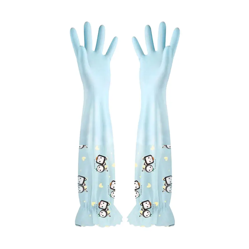 Household Waterproof Warm Plus Velvet Thickening Gloves Cartoon Household Laundry Cleaning Rubber Gloves